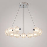 Vista frontal de la lampara colgante LED Bangle Crystal Silver sobre fondo blanco neutro.