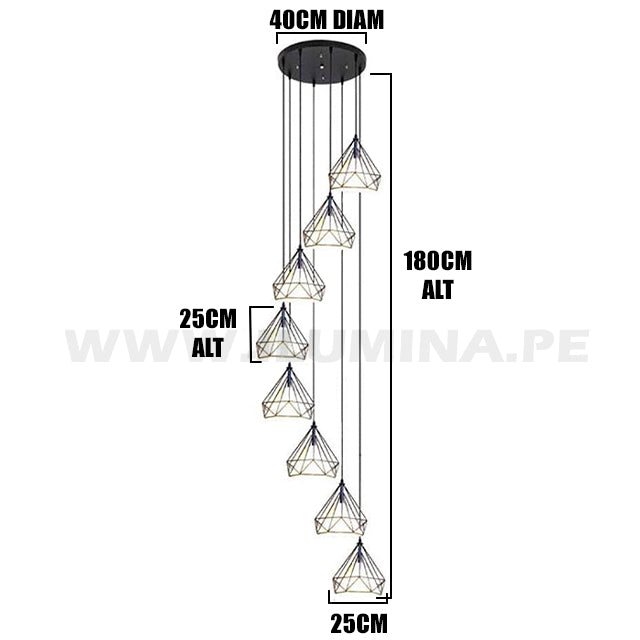 LÁMPARA COLGANTE MERCED BLACK 08 LUCES LED