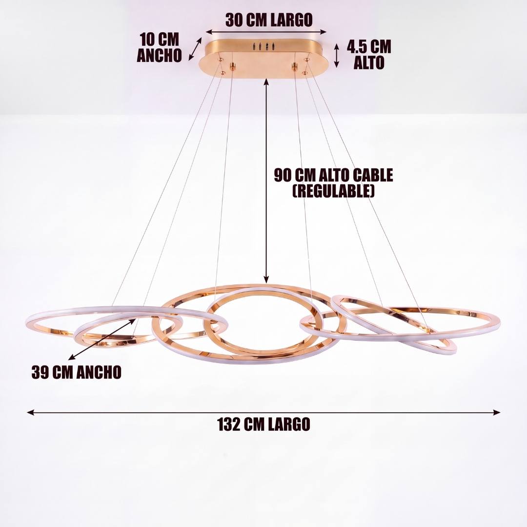 Dimensiones de la lámpara colgante Milana: 132 cm de largo y cable regulable de 90 cm