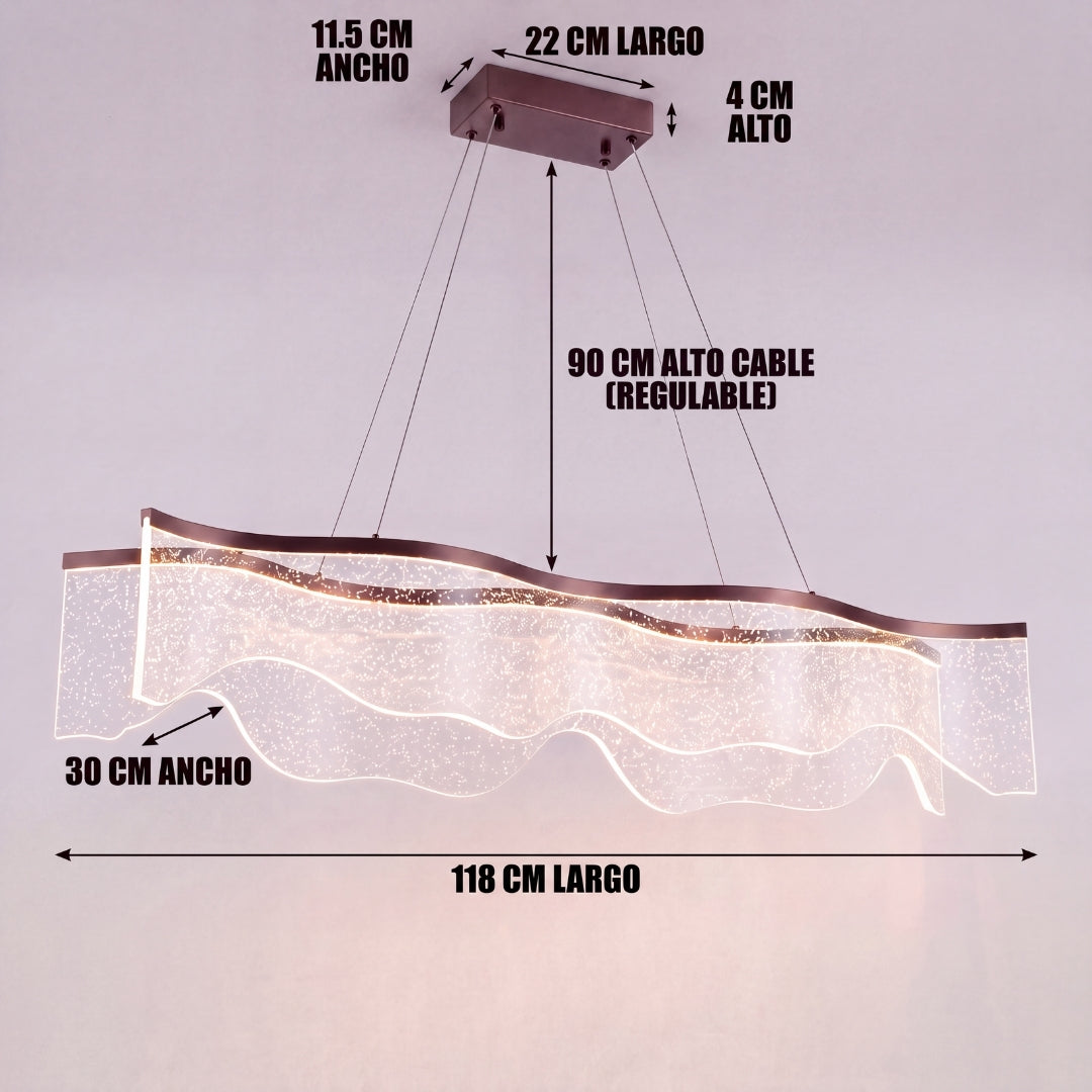 Dimensiones de la lámpara colgante Ondina: 118 cm de largo y cable regulable de 90 cm