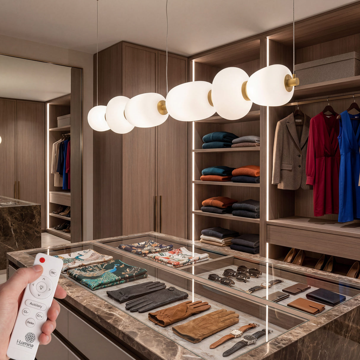 Lampara colgante de lujo para walk-in closet o vestidor con diseño de esferas