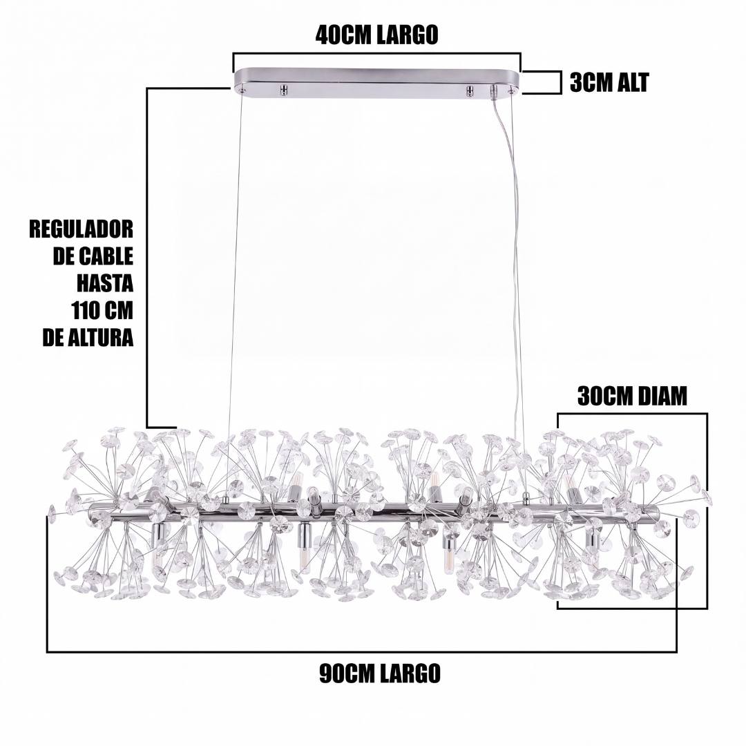 Dimensiones de la lámpara colgante MESSIE: barra de 90 cm y cable regulable de 110 cm