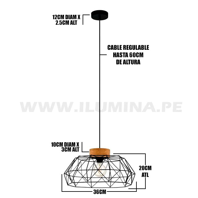 LÁMPARA COLGANTE PASMINA BLACK AND WOOD