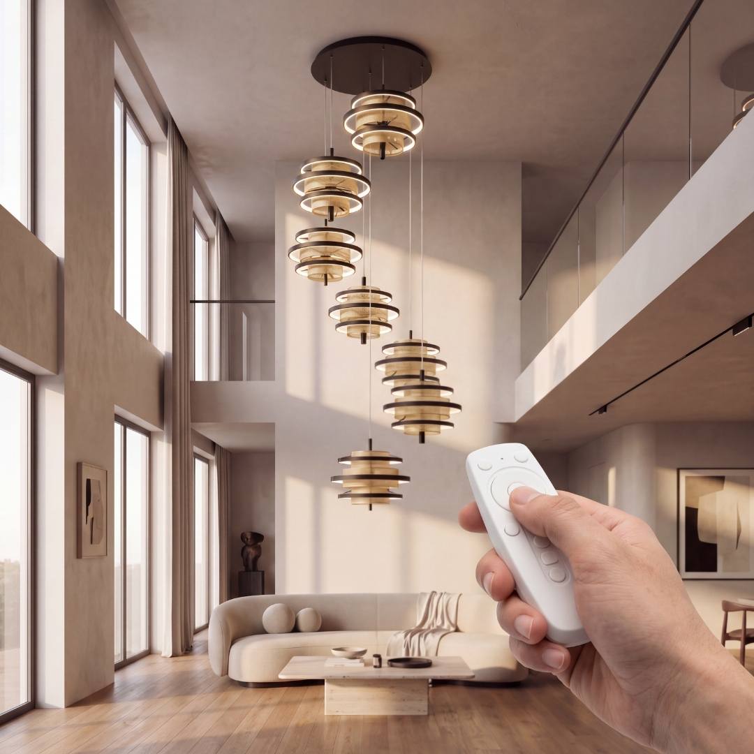 Mano regulando la tonalidad de luz con el control remoto incluido