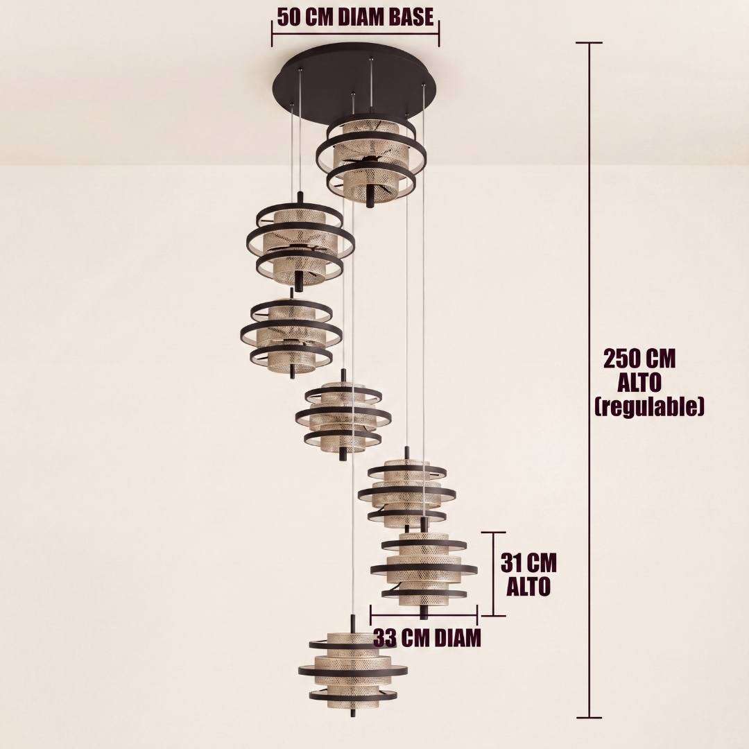 Dimensiones de la lámpara colgante Saturno: 250 cm de alto regulable