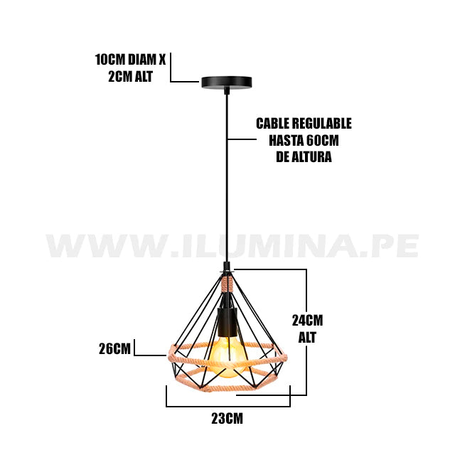 LÁMPARA COLGANTE TIPO JAULA PRADA BLACK AND NATURAL ECOLAMPS