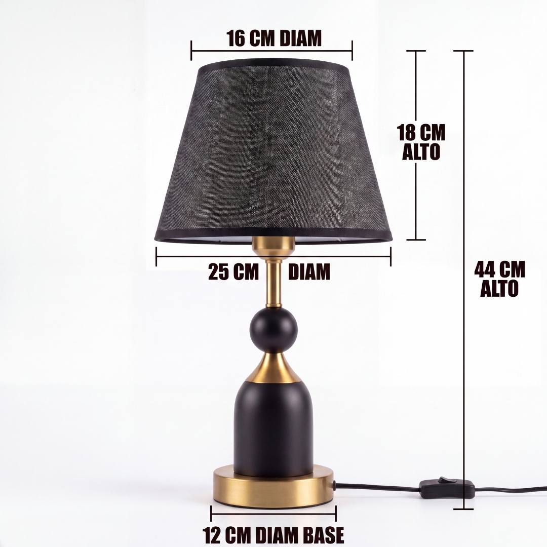 Dimensiones de la lámpara de mesa ALBA BLACK AND GOLD con pantalla negra