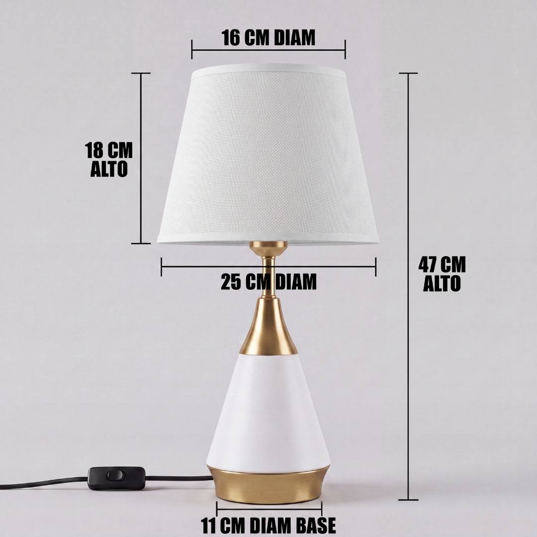 Dimensiones de la lámpara de mesa AMIRA WHITE AND GOLD blanca y dorada