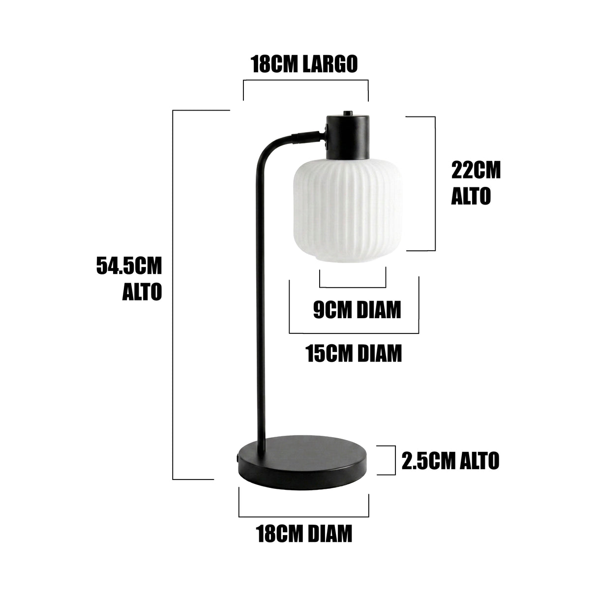 Dimensiones de la lámpara de mesa ASTRID de 54.5 cm de alto