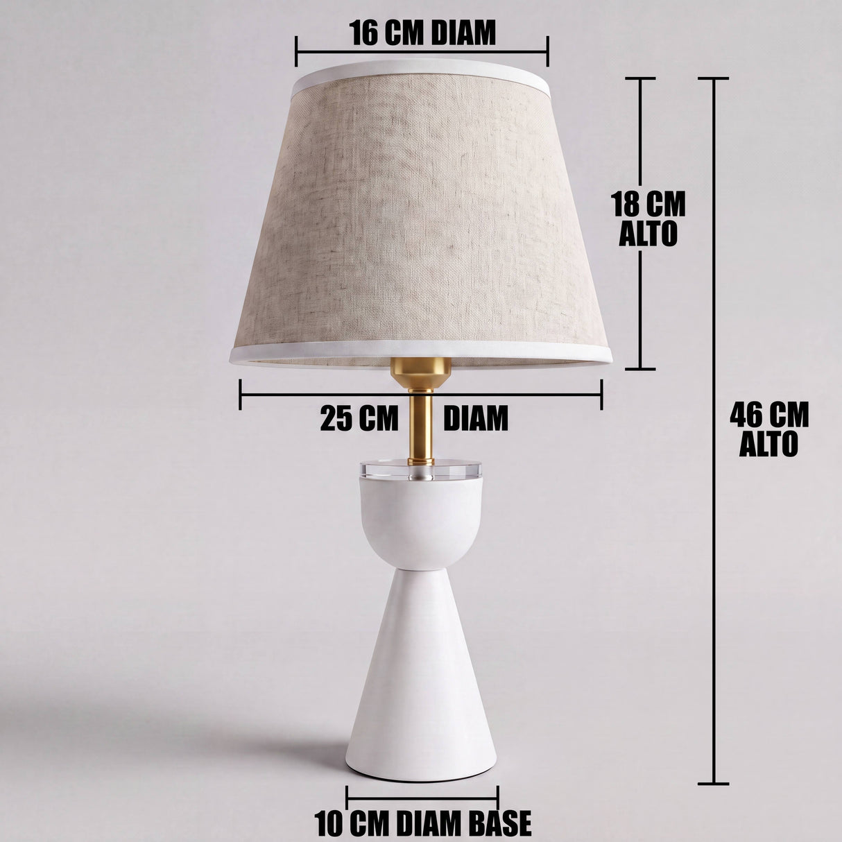 Dimensiones de la lámpara de mesa BIANCA con base blanca y pantalla beige
