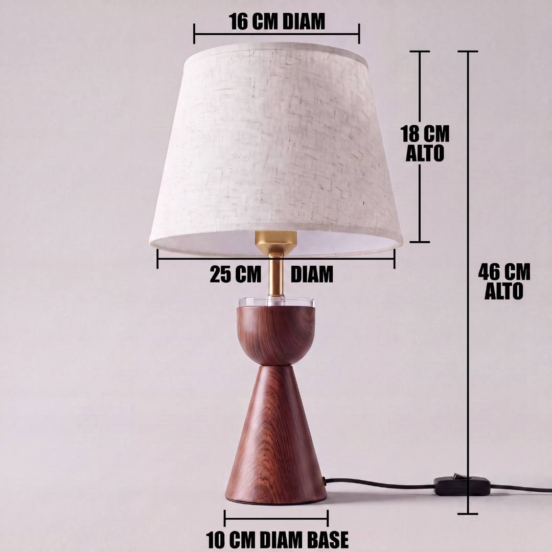 Dimensiones de la lámpara de mesa BIANCA WALNUT de madera con pantalla crema