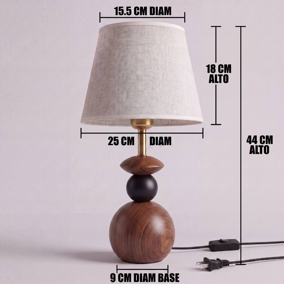 Dimensiones de la lámpara de mesa FREYA WALNUT AND BLACK con pantalla crema