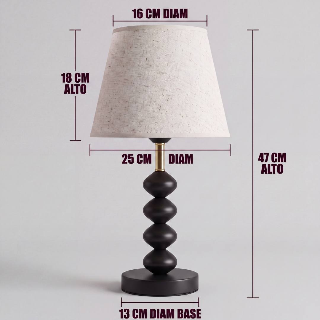 Dimensiones de la lámpara de mesa GRETA BLACK con pantalla crema