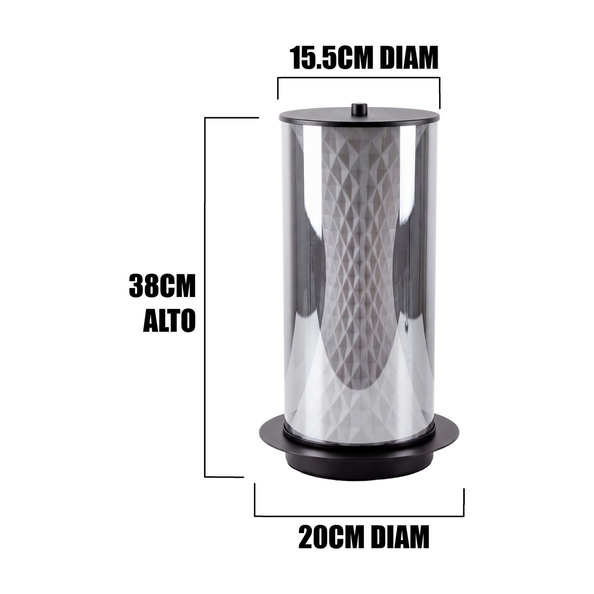 Dimensiones de la lámpara de mesa LED ONIX Black: 38 cm de alto y base 20 cm