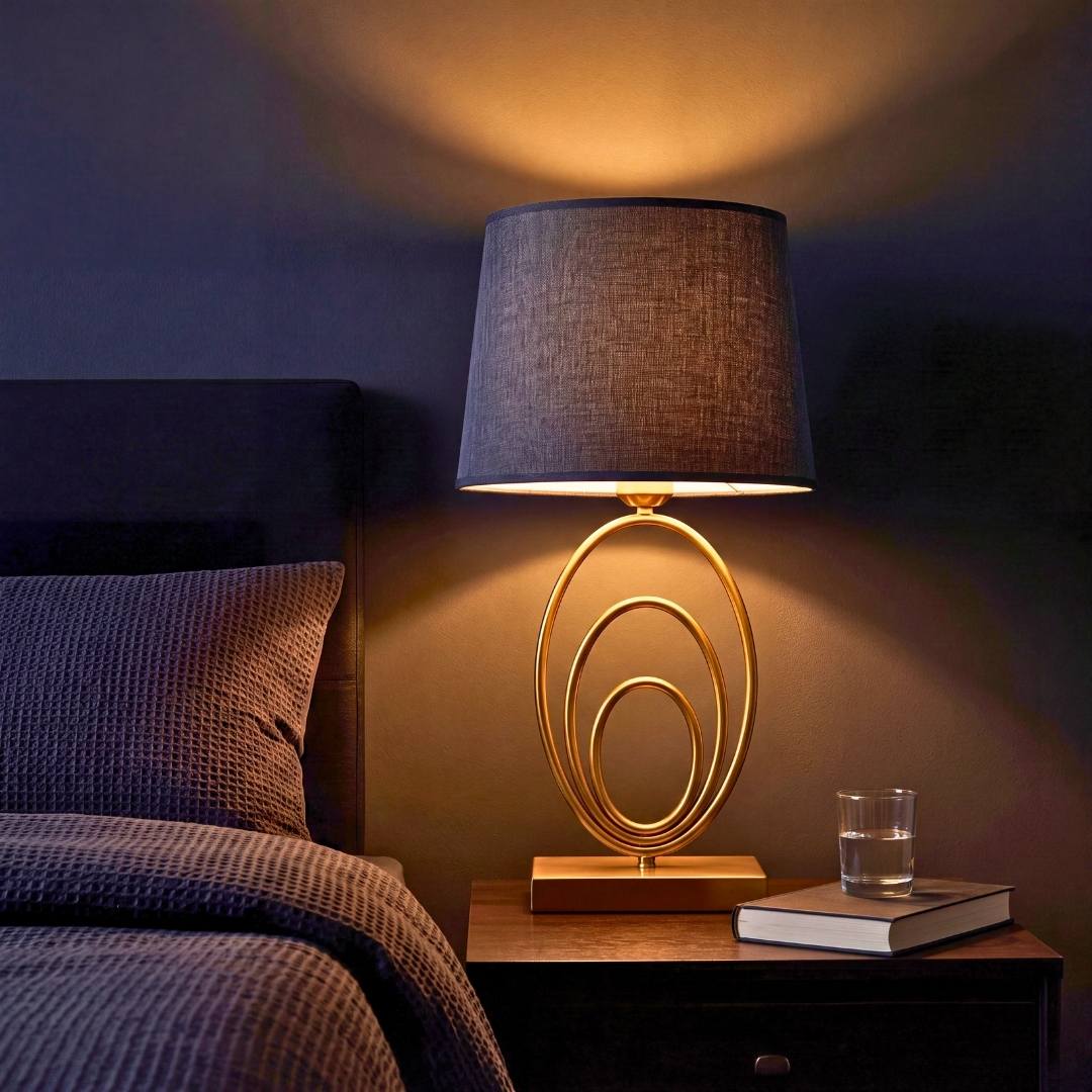 Lámpara de mesa encendida iluminando el ambiente por la noche