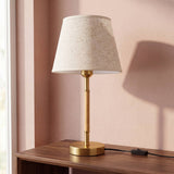 Lámpara de mesa MARGOT WOOD AND GOLD con columna de madera clara y base dorada