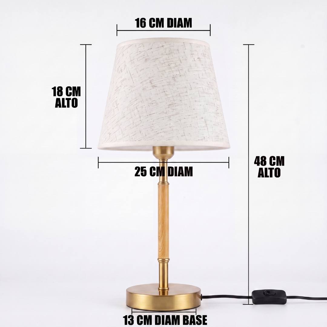 Dimensiones de la lámpara de mesa MARGOT WOOD AND GOLD con pantalla crema