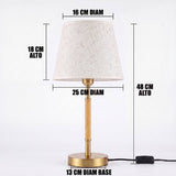 Dimensiones de la lámpara de mesa MARGOT WOOD AND GOLD con pantalla crema