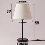 Dimensiones de la lámpara de mesa NORA: 47 cm de alto y pantalla de 25 cm