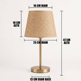 Dimensiones de la lámpara de mesa NORA GOLD dorada con pantalla de lino