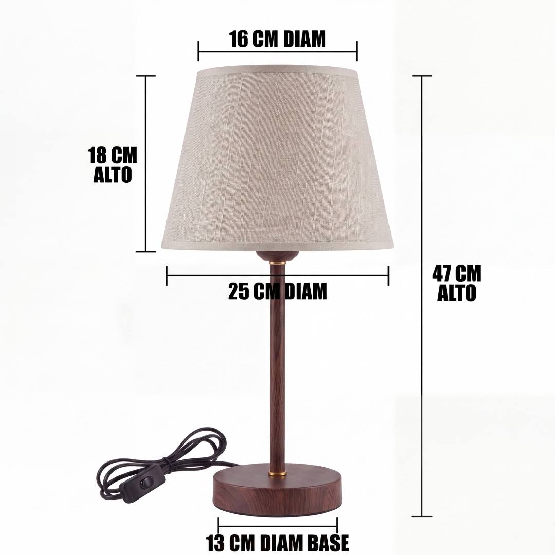 Dimensiones de la lámpara de mesa NORA WALNUT de madera con pantalla de lino