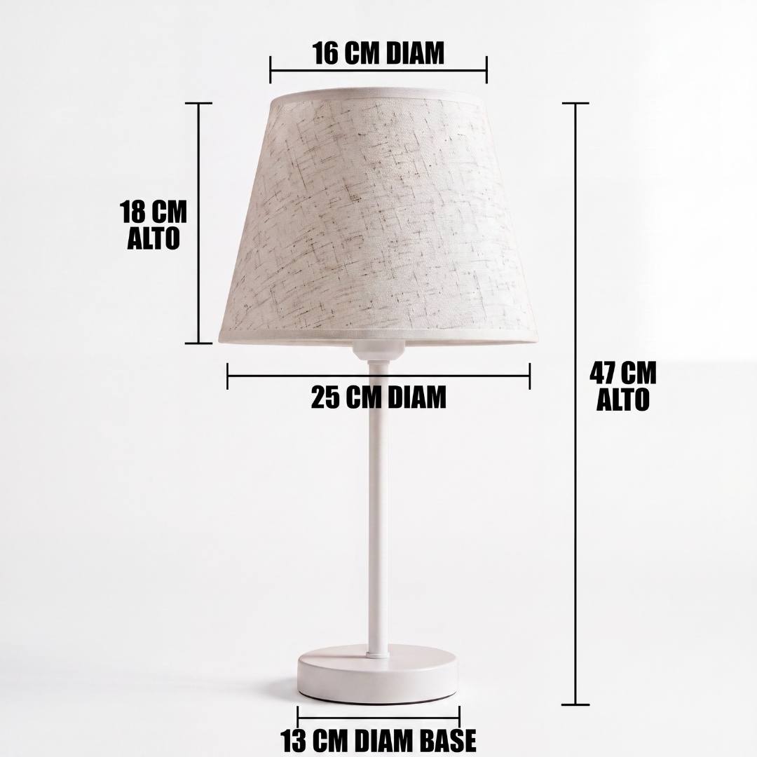 Dimensiones de la lámpara de mesa NORA WHITE blanca con pantalla de lino