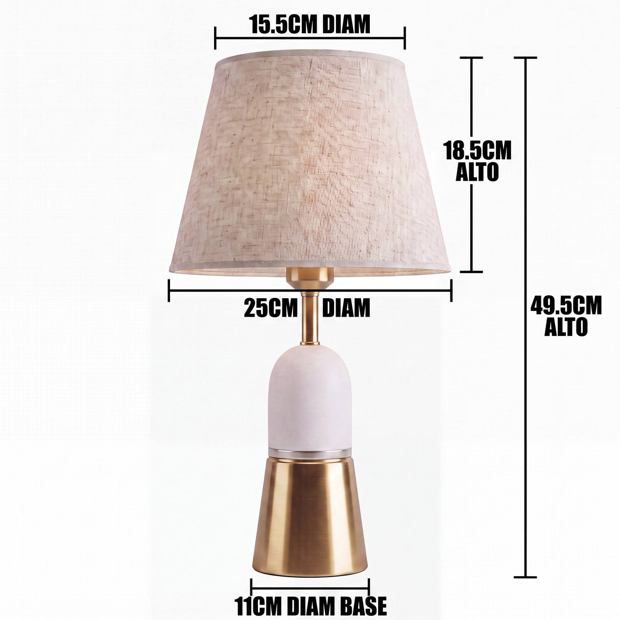 Dimensiones de la lámpara de mesa Olivia Gold: alto total y diámetro de pantalla