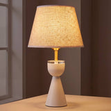 Lámpara de mesa BIANCA blanca con pantalla de lino beige y cuello dorado