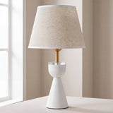 Lámpara de mesa BIANCA blanca con pantalla de lino beige y cuello dorado