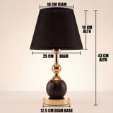 Dimensiones de la lámpara de mesa VENUS BLACK AND GOLD con pantalla negra