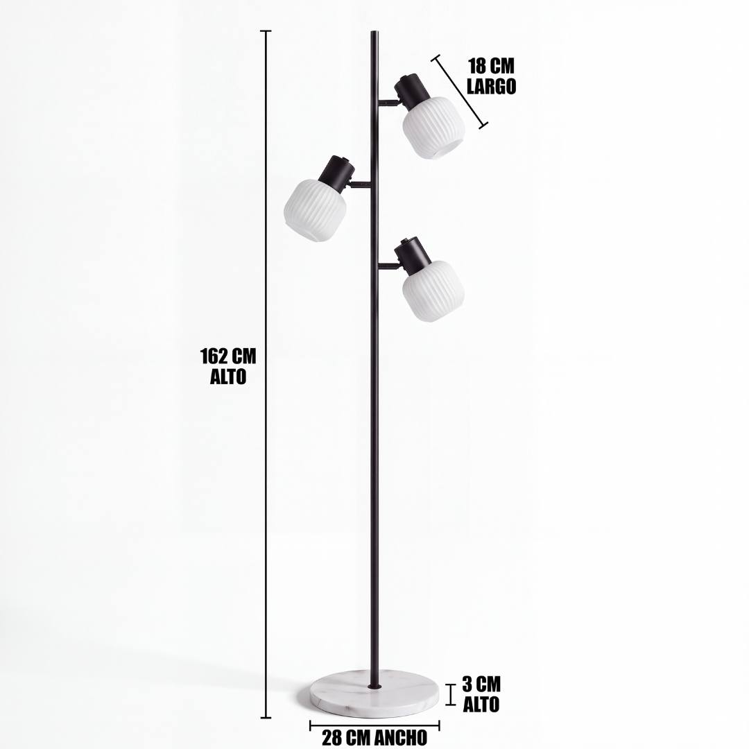 Dimensiones de la lámpara de pie ASTRID: 162 cm de alto y base de mármol de 28 cm