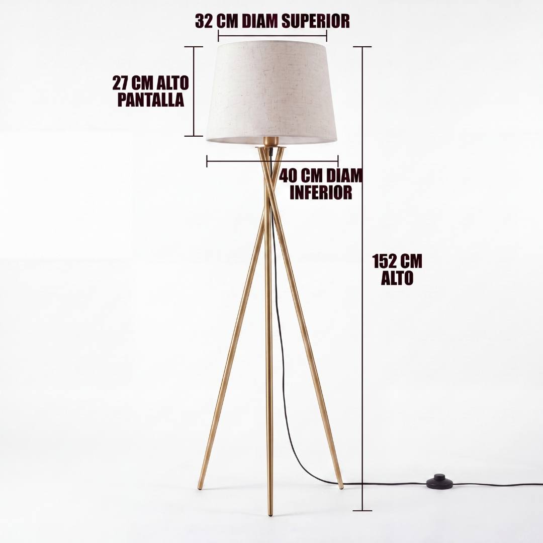 Dimensiones de la lámpara de pie trípode TRINA GOLD: 152 cm de alto