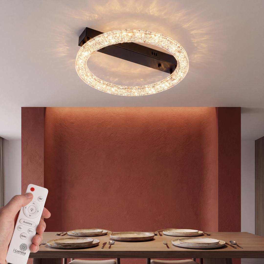 Lámpara de techo LED Gema anillo efecto cristal con control remoto incluido
