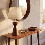 Lámpara decorativa BIANCA WALNUT en consola de madera con espejo redondo