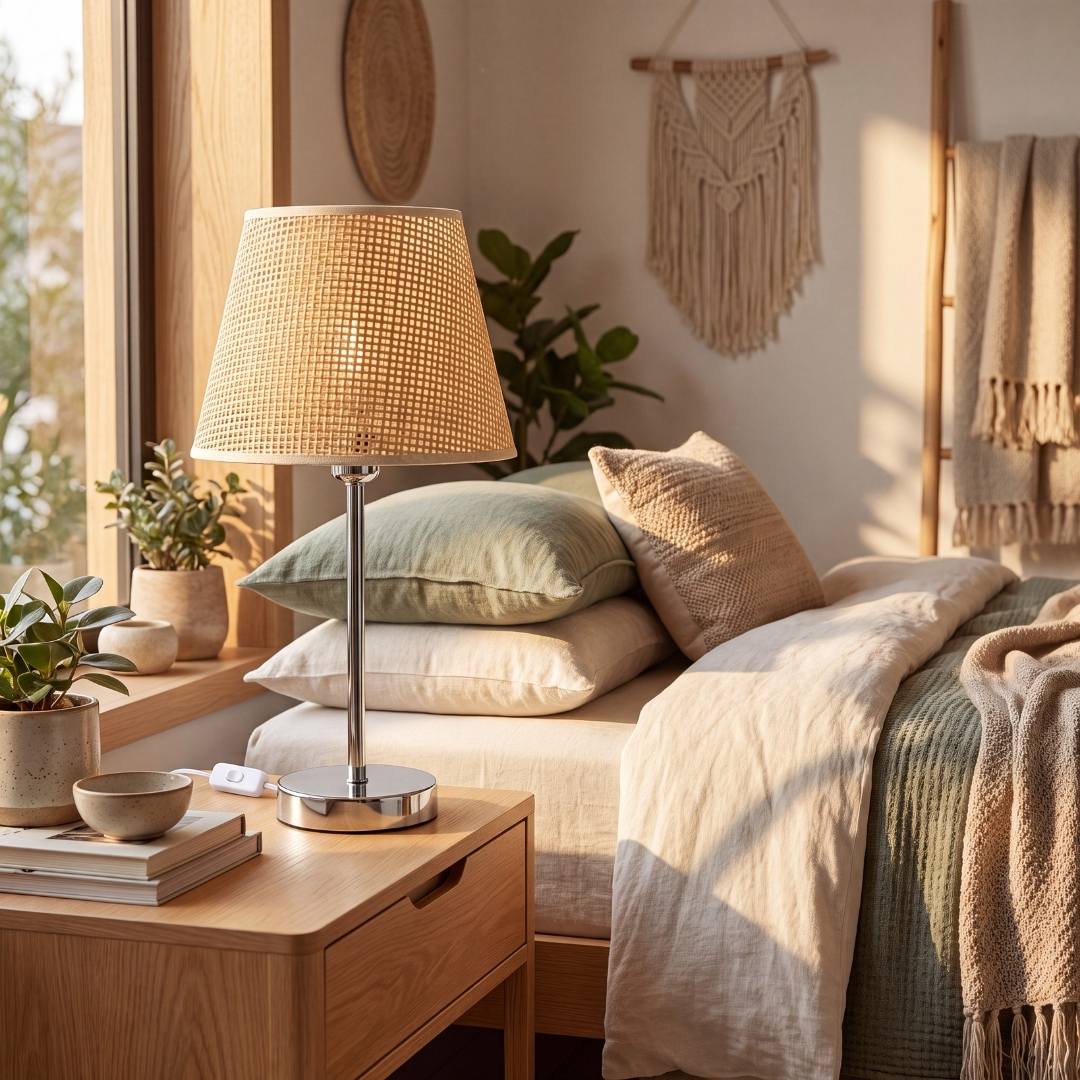 Lámpara decorativa CAPRI iluminando una sala acogedora con sofá y luz cálida