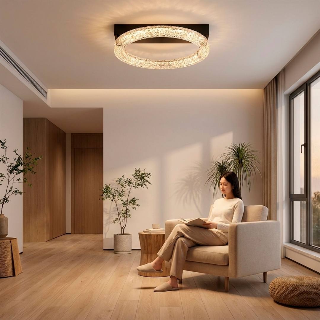 Lámpara decorativa de techo con base negra en recibidor elegante
