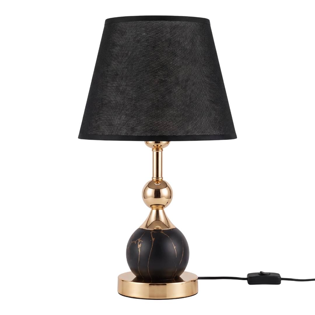 Lámpara decorativa VENUS BLACK AND GOLD en consola con espejo redondo dorado