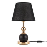 Lámpara decorativa VENUS BLACK AND GOLD en consola con espejo redondo dorado