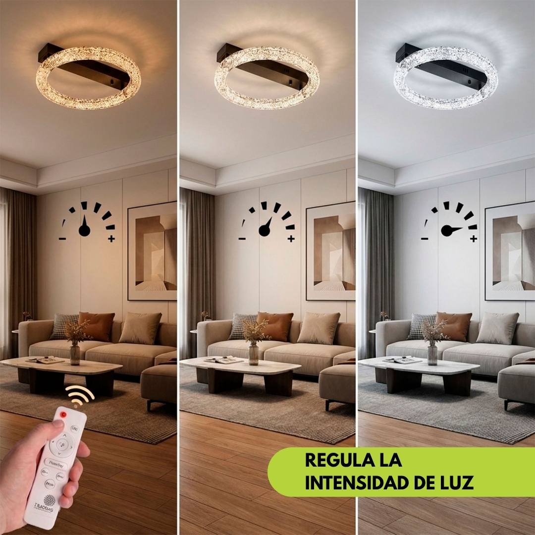 Lámpara LED dimable cambiando de tonalidad con el control remoto en casa