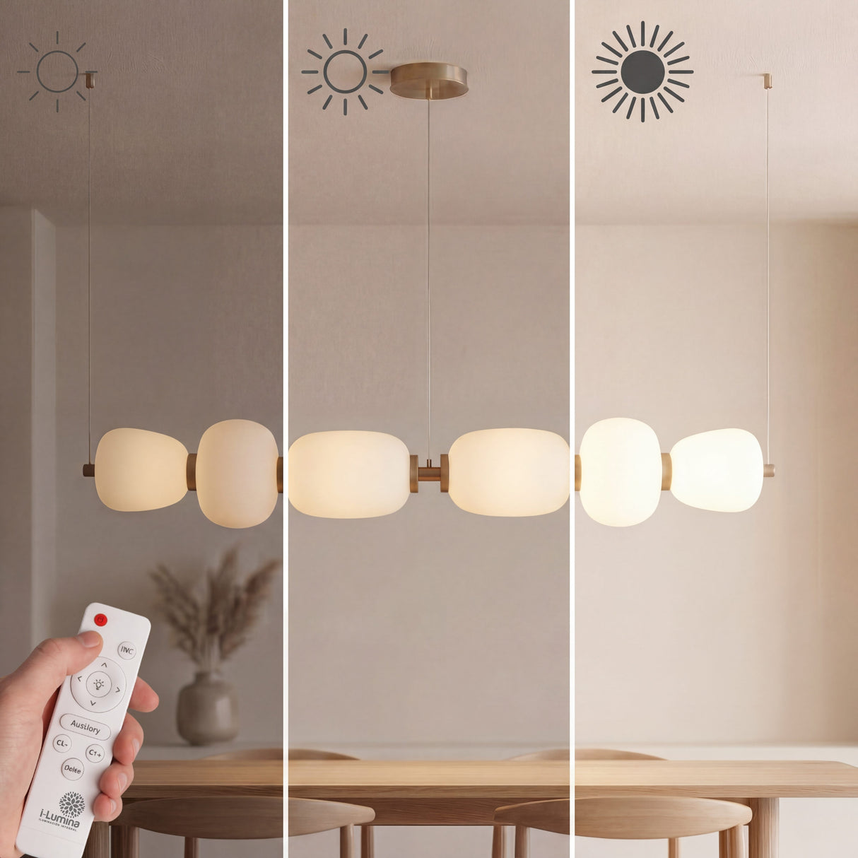 Efecto de iluminacion dia y noche de lampara led pebble line con difusores orgánicos