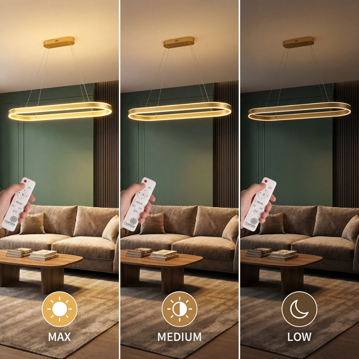 Niveles de intensidad de brillo ajustables mediante control remoto para diferentes ambientes.