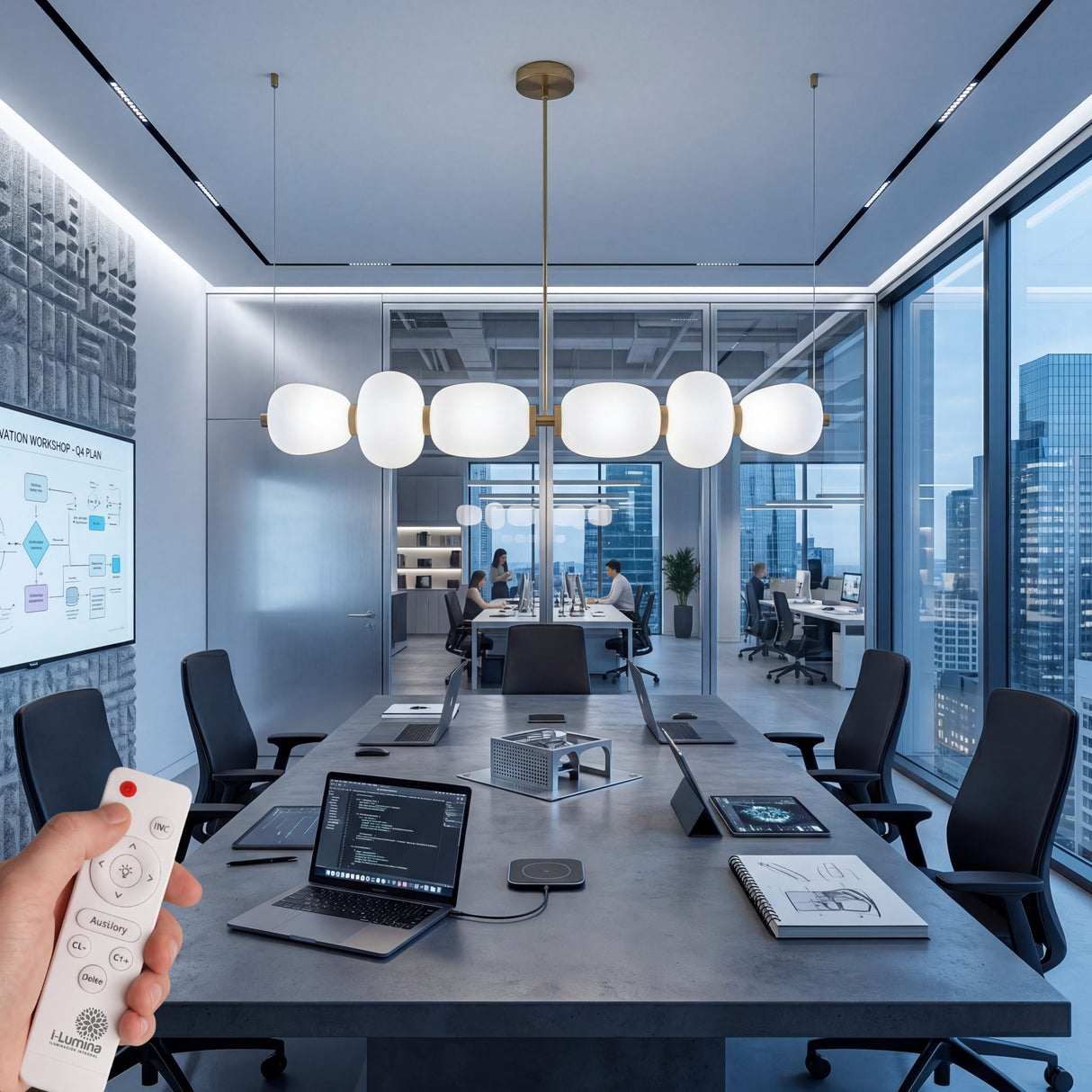 Lampara lineal led para sala de reuniones u oficina moderna con luz neutra