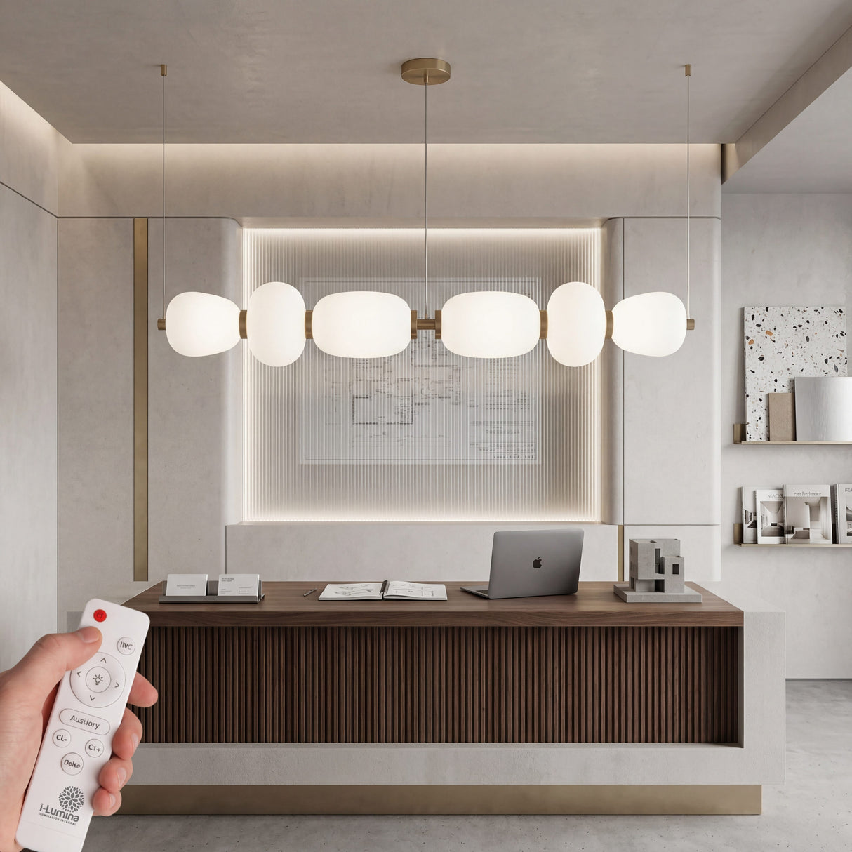 Lampara lineal led para recepcion de hotel o lobby de oficina con estilo contemporaneo