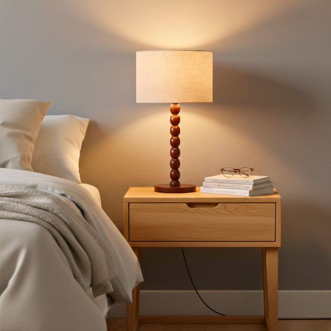 LÁMPARA DE MESA WOOD BUBBLES BOHO NOGAL - SIN FOCO