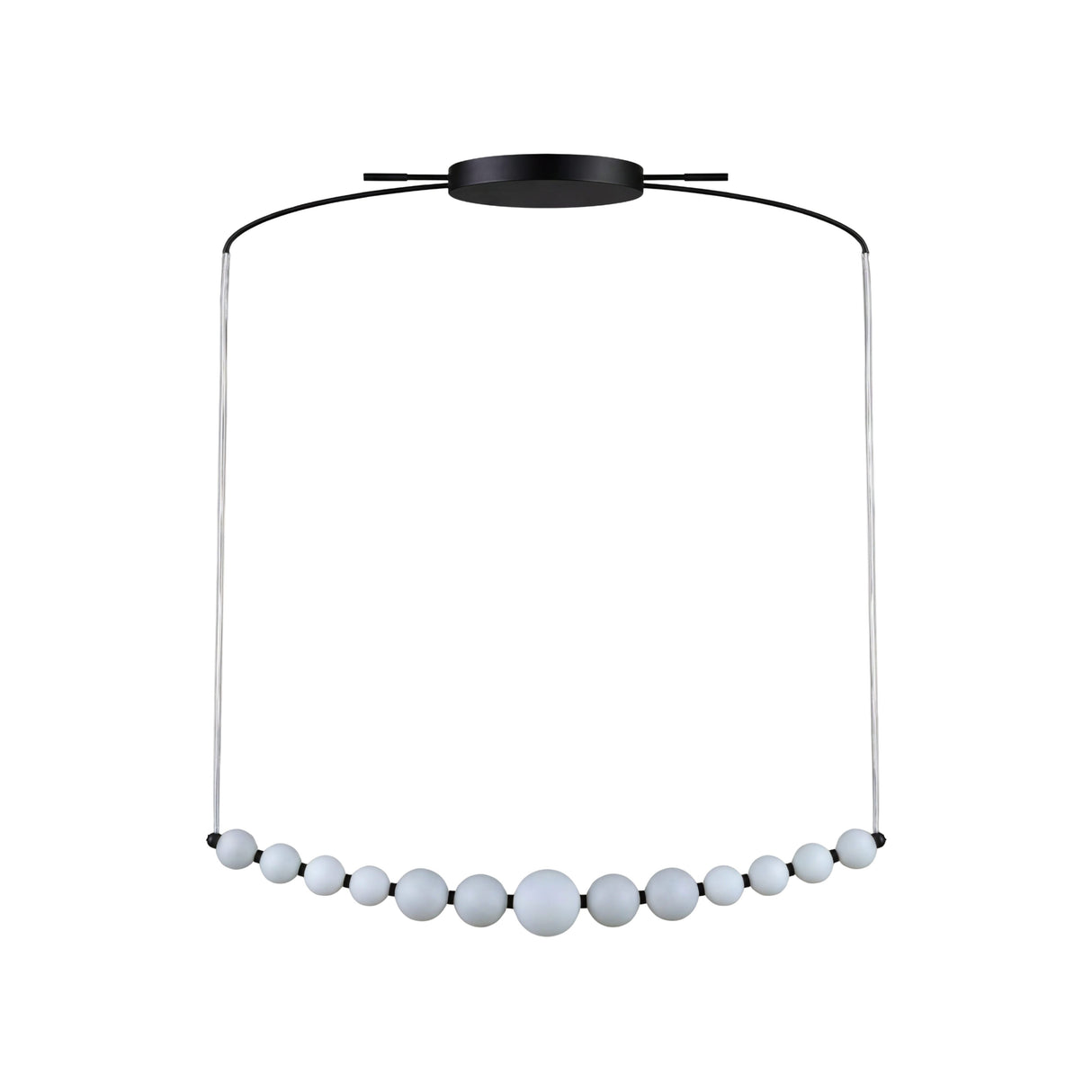 Vista frontal de lampara colgante Perla Black con 17 globos LED integrada