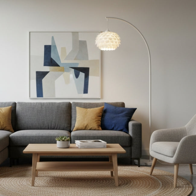 LÁMPARA DE PIE ARCO LOTUS WHITE CON BASE DE MÁRMOL - SIN FOCO