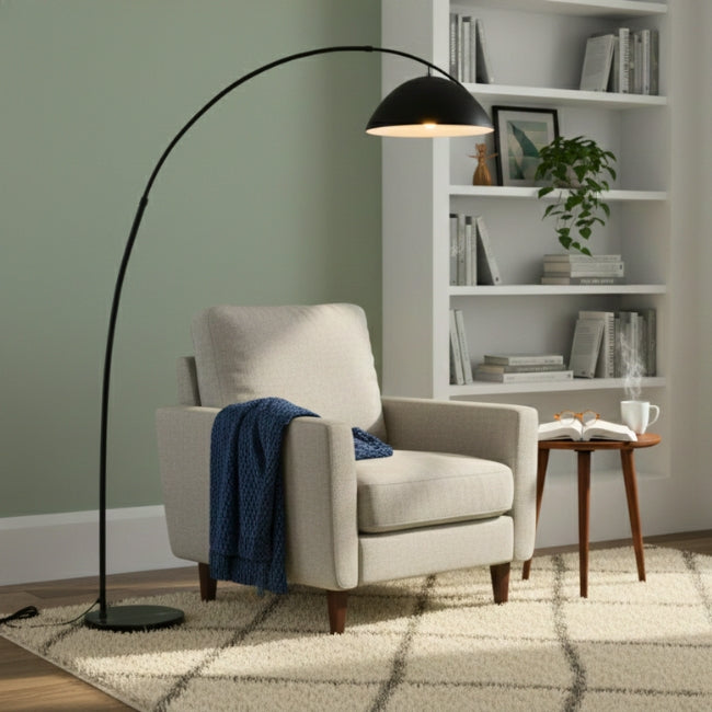 LÁMPARA DE PIE ARCO BLACK MOON CON BASE DE MÁRMOL - SIN FOCO