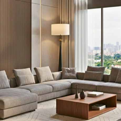 LÁMPARA DE PIE OBELISK ICONIC BLACK AND GOLD - SIN FOCO