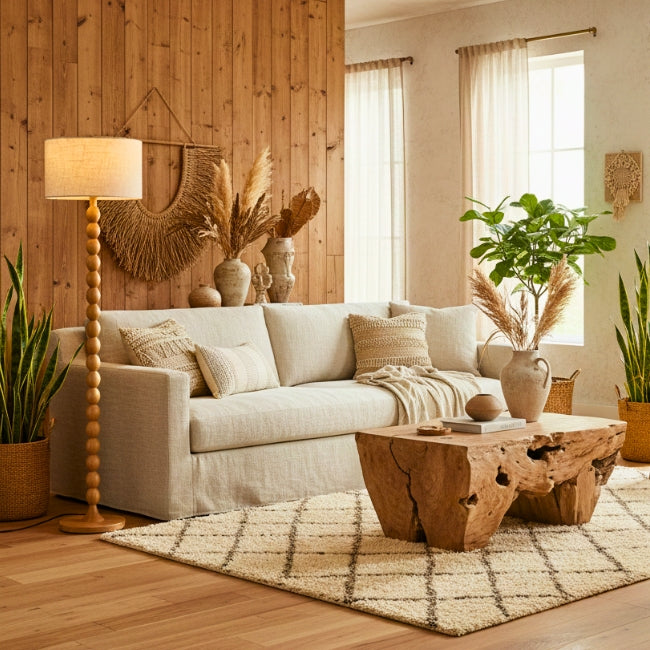 LÁMPARA DE PIE WOOD BUBBLES BOHO NATURAL - SIN FOCO