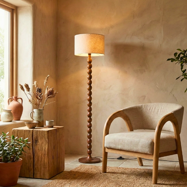LÁMPARA DE PIE WOOD BUBBLES BOHO NOGAL - SIN FOCO